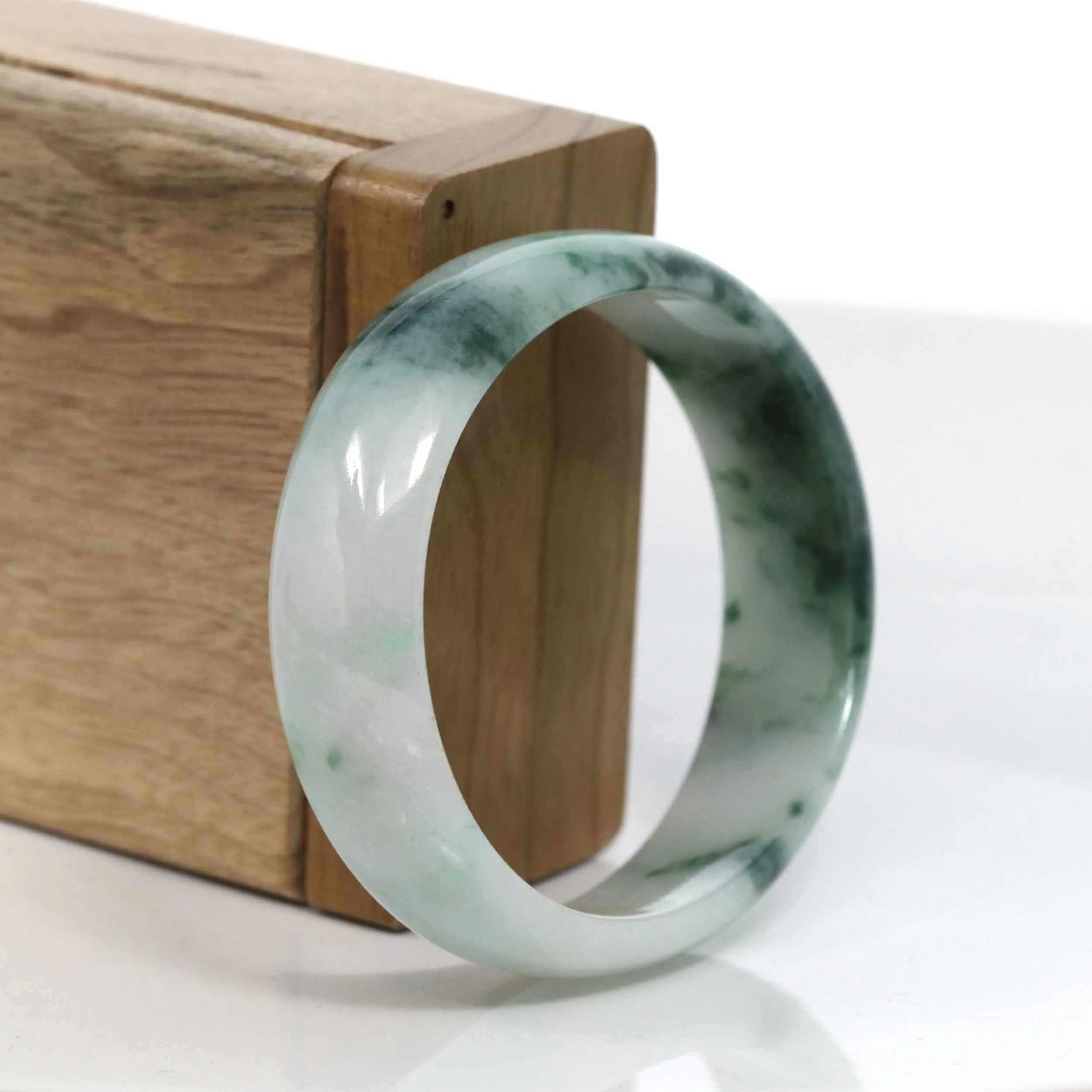 Baikalla Genuine Burmese Green Jadeite Jade Oval Bangle (59.26 mm) #952