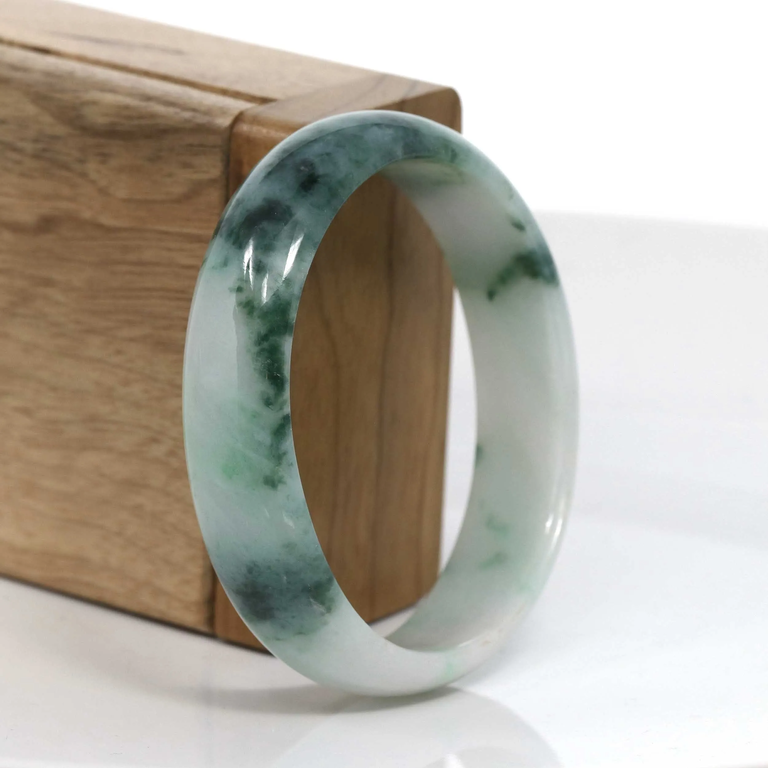Baikalla Genuine Burmese Green Jadeite Jade Oval Bangle (59.26 mm) #952