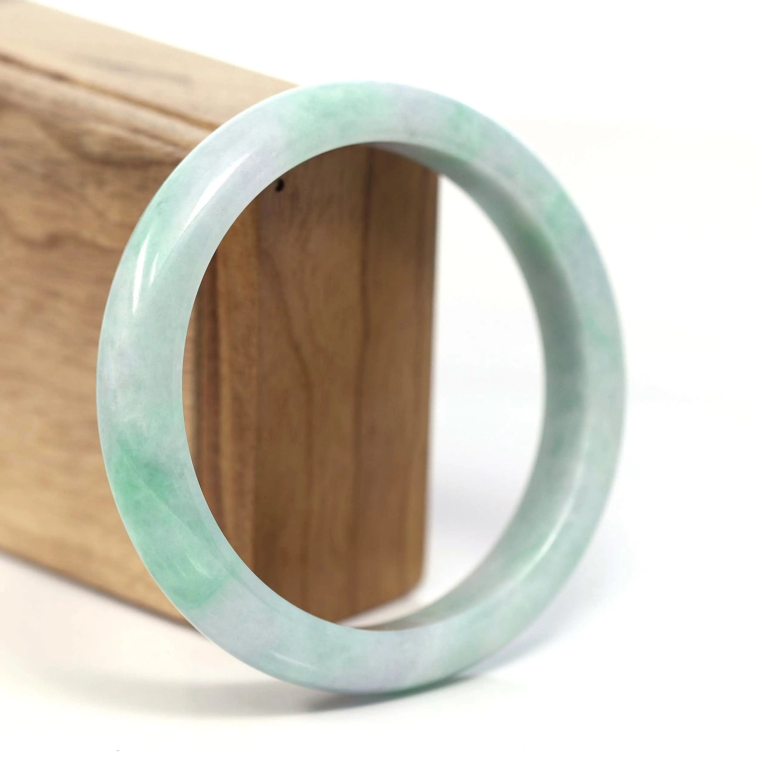 Baikalla Genuine White & Green Burmese Jadeite Jade Bangle Bracelet (62.53mm) #T203