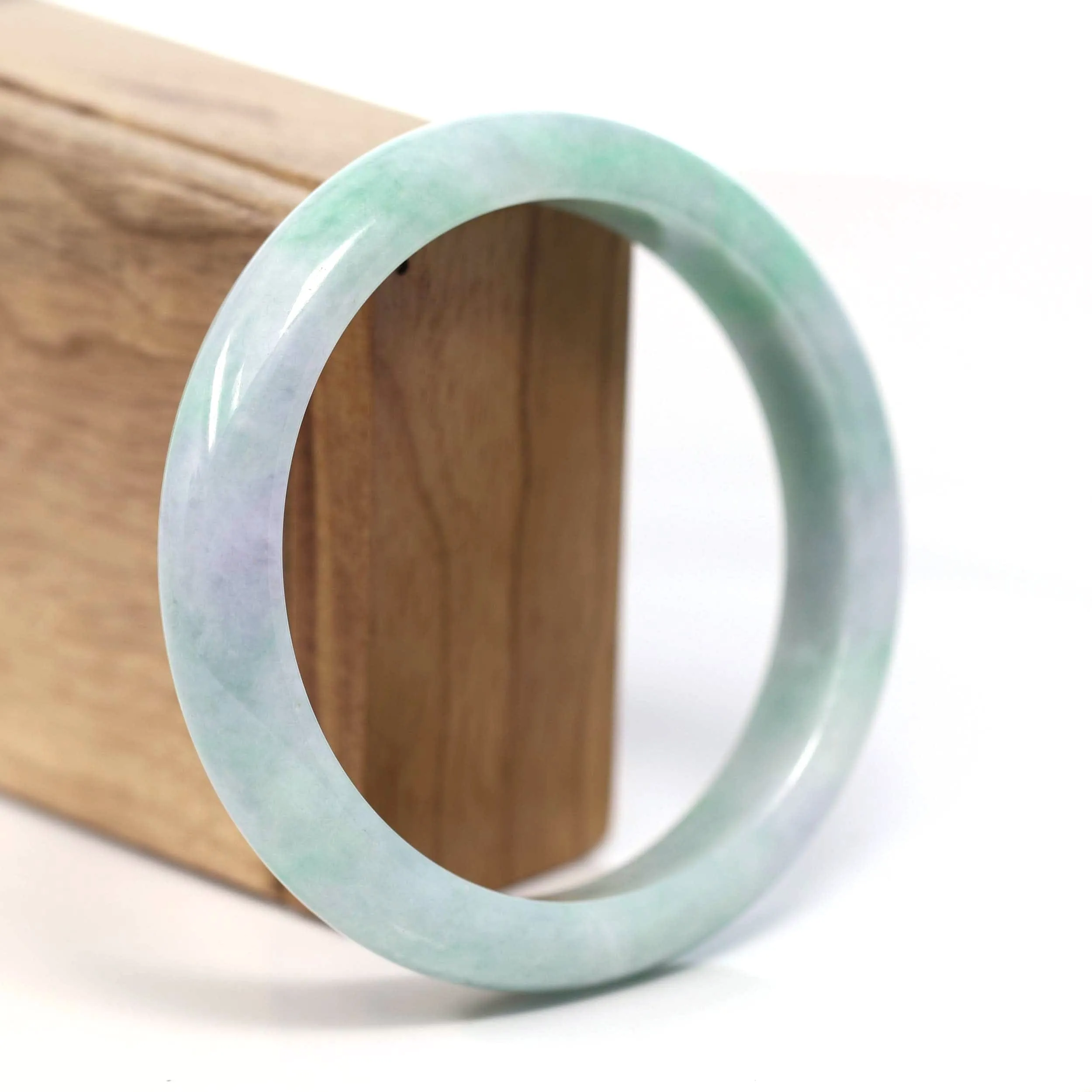 Baikalla Genuine White & Green Burmese Jadeite Jade Bangle Bracelet (62.53mm) #T203