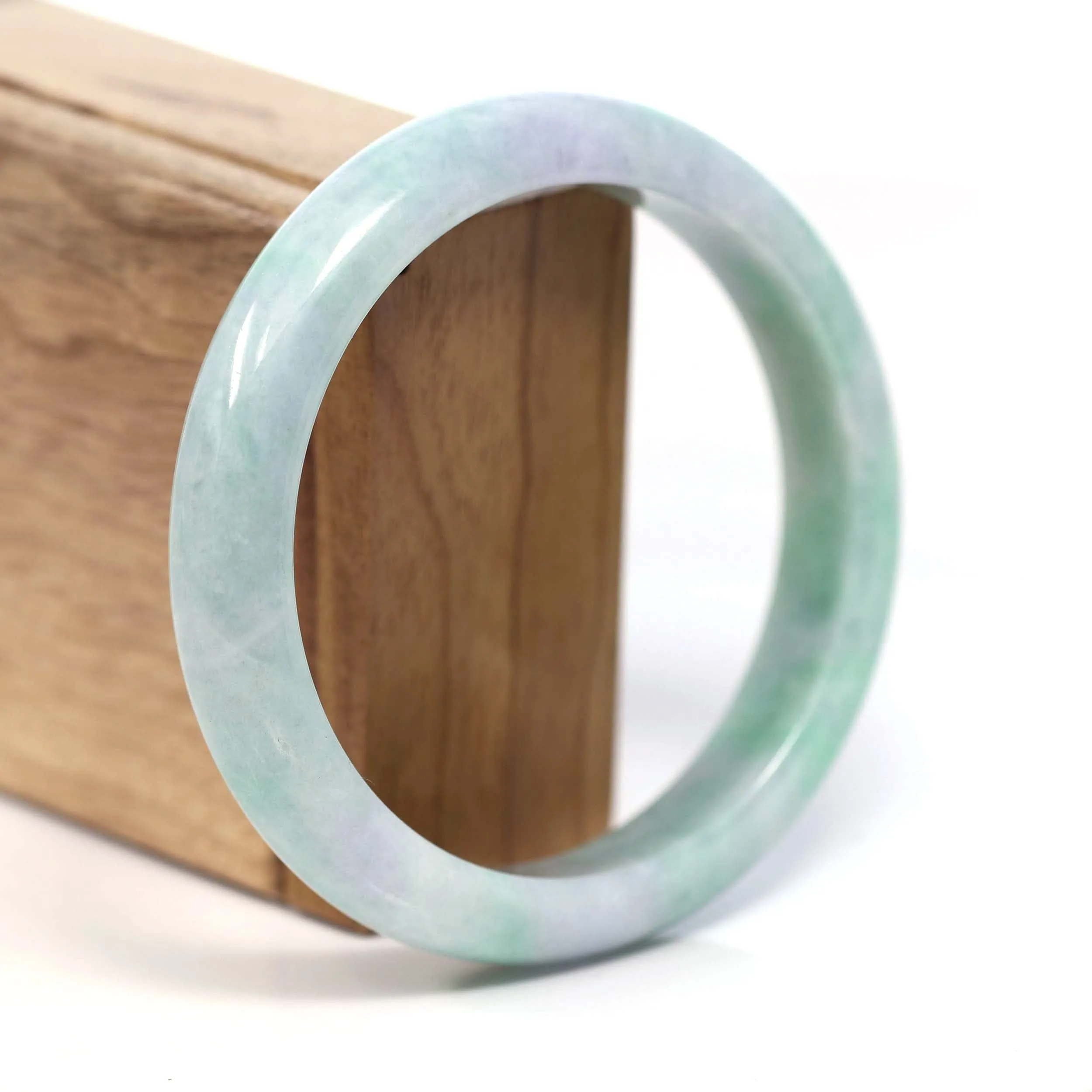 Baikalla Genuine White & Green Burmese Jadeite Jade Bangle Bracelet (62.53mm) #T203