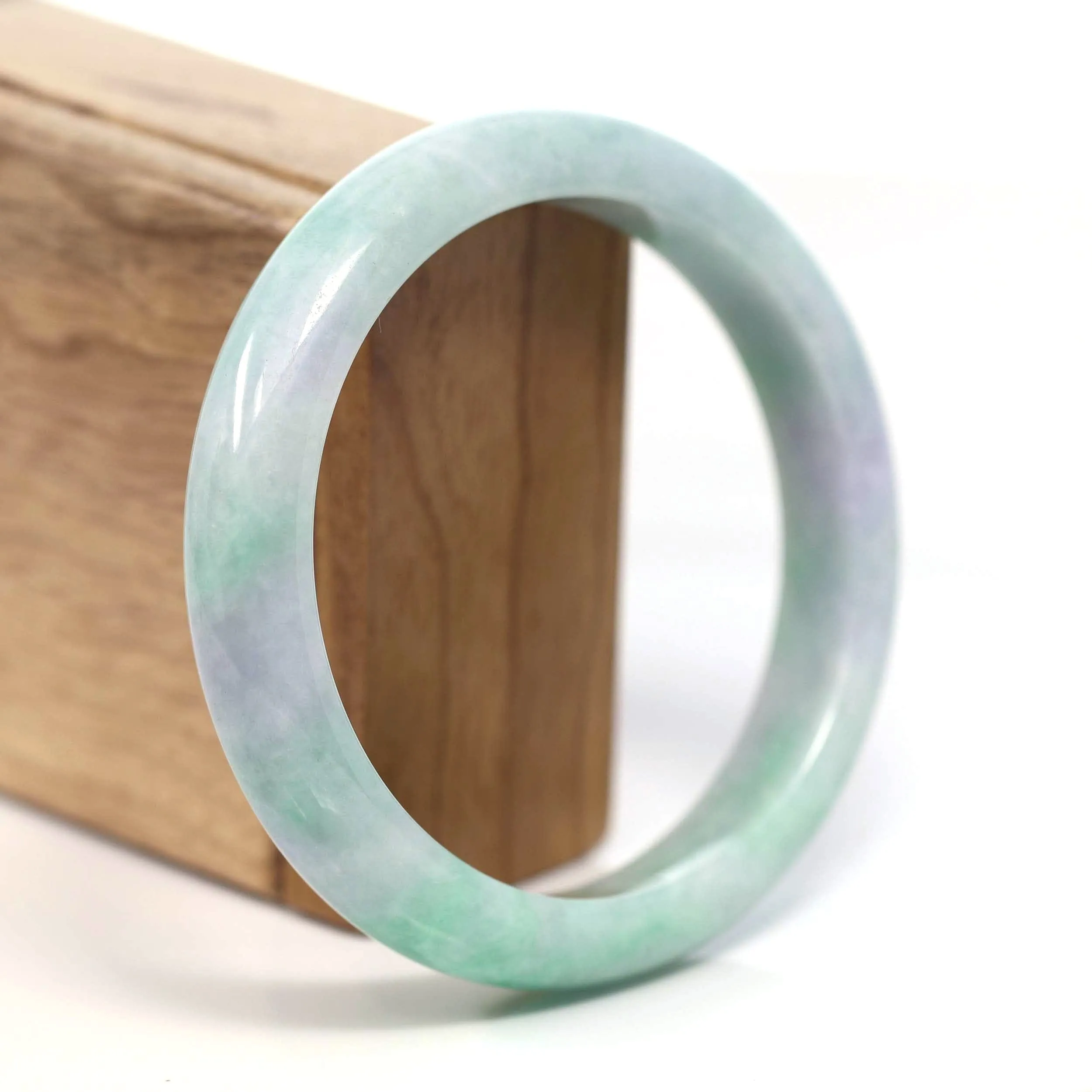 Baikalla Genuine White & Green Burmese Jadeite Jade Bangle Bracelet (62.53mm) #T203