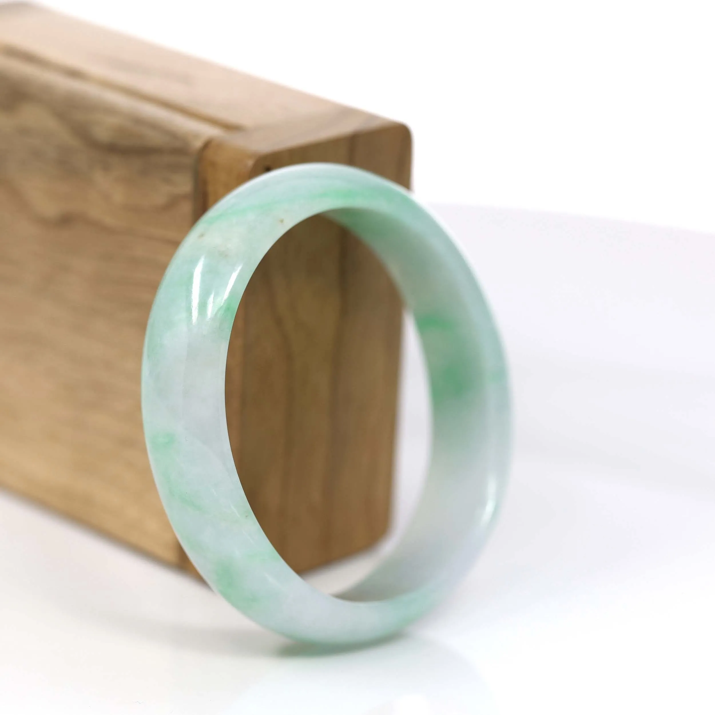 Baikalla™ "Classic Bangle" Genuine Jadeite Jade Green Oval Bangle Bracelet (55.83mm)#924