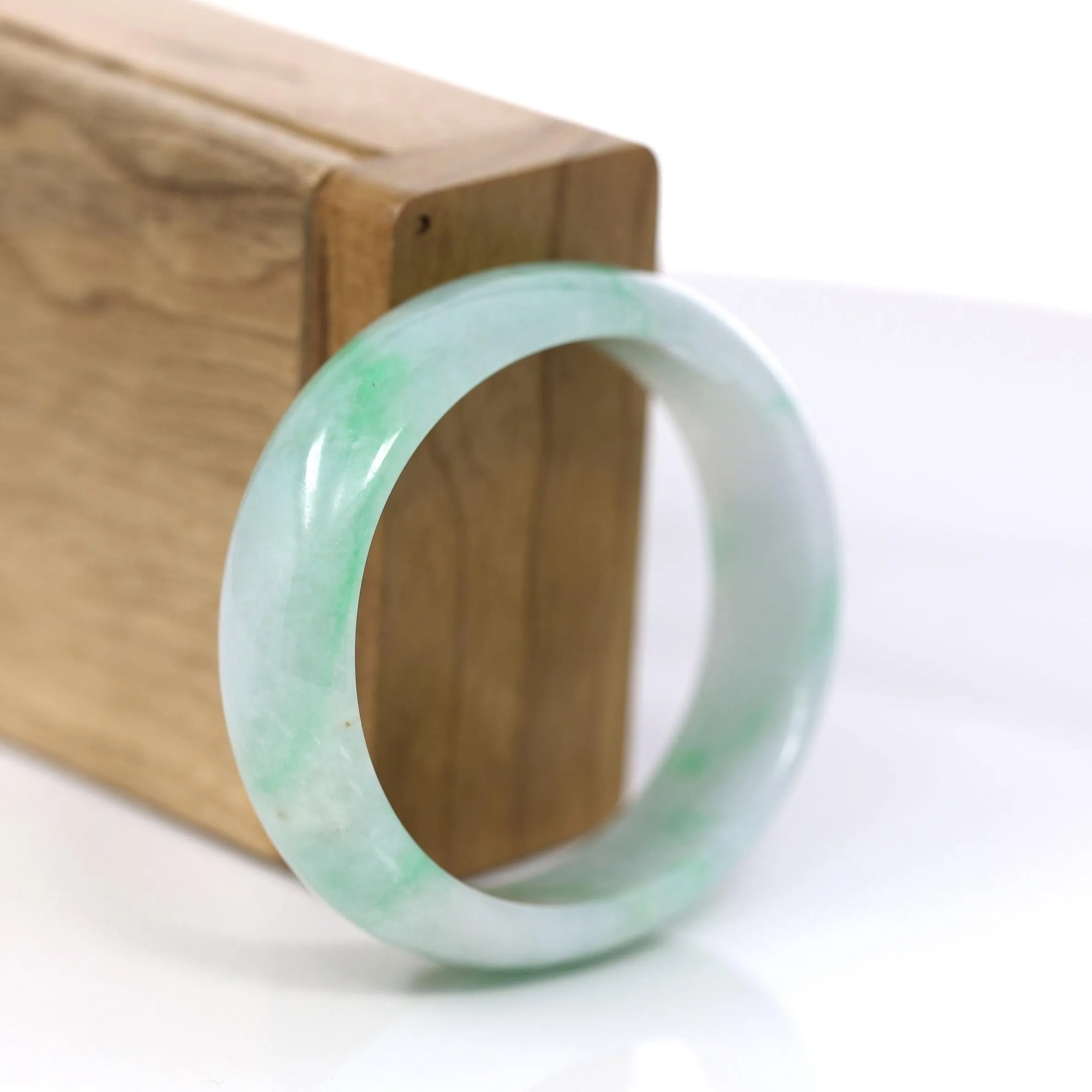 Baikalla™ "Classic Bangle" Genuine Jadeite Jade Green Oval Bangle Bracelet (55.83mm)#924