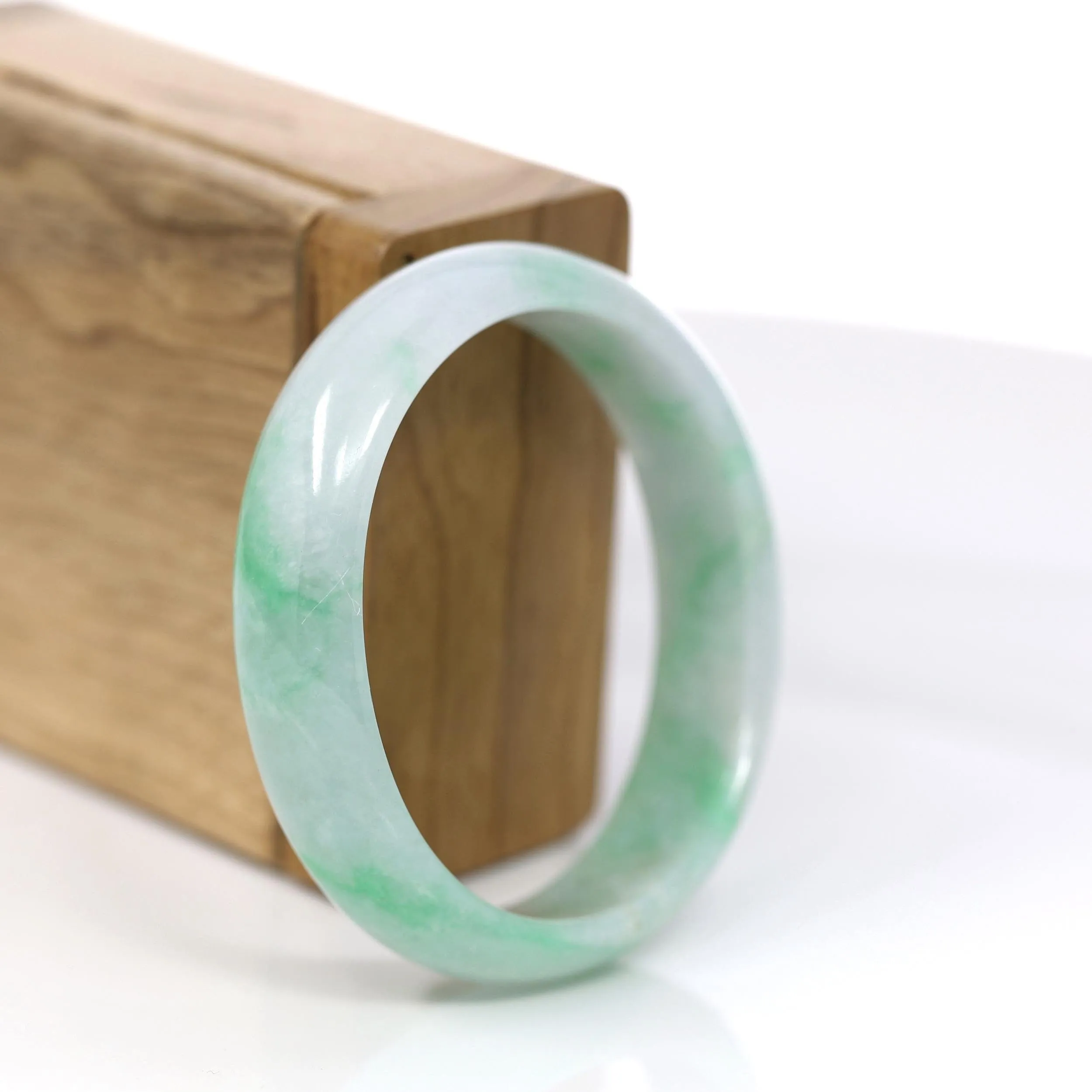Baikalla™ "Classic Bangle" Genuine Jadeite Jade Green Oval Bangle Bracelet (55.83mm)#924