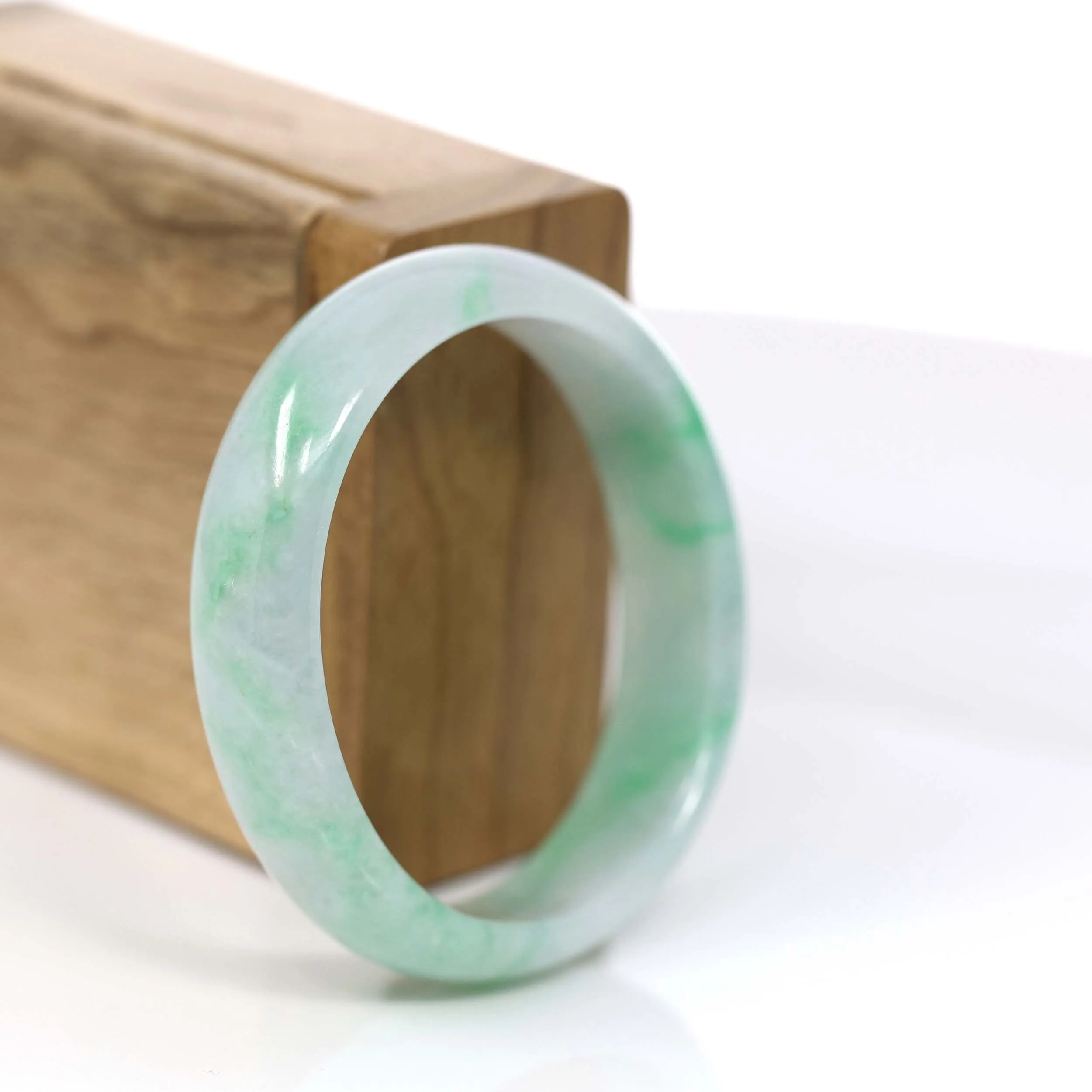 Baikalla™ "Classic Bangle" Genuine Jadeite Jade Green Oval Bangle Bracelet (55.83mm)#924