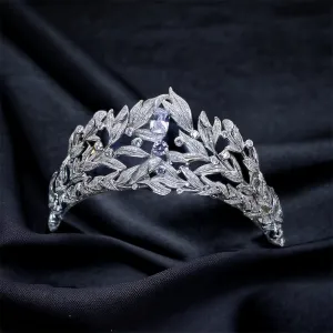 Baroque Crystal Leaves Cubic Zirconia Bridal Tiara