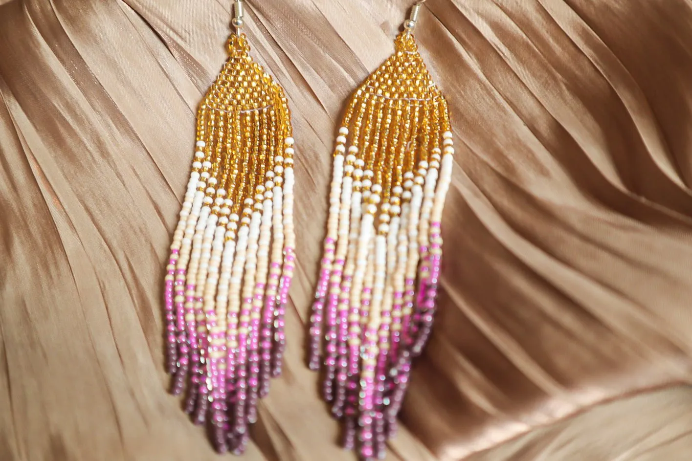 Beaded Chandelier Earrings - Gold, White and Purples