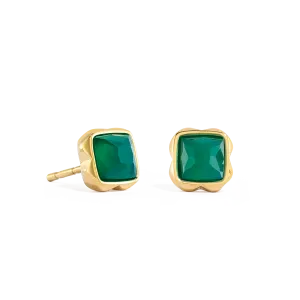 Birthstone May Earrings Green Agate Gold