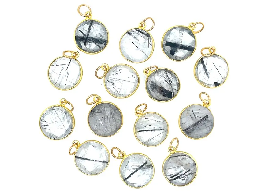 Black Round Rutilated Quartz Pendant