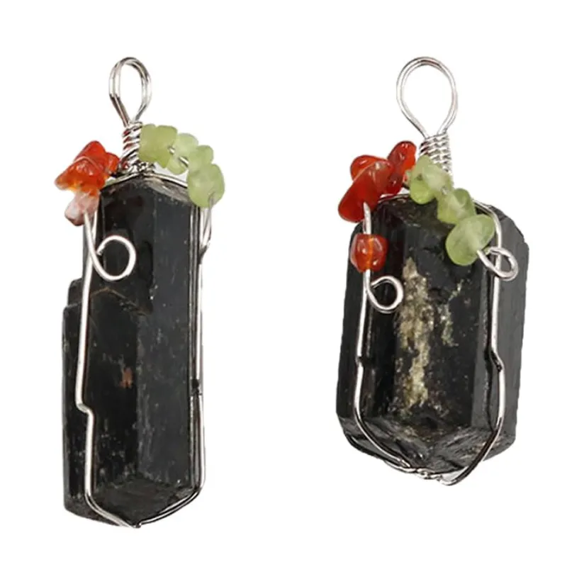 Black Tourmaline with Red Agate & Peridot Quartz