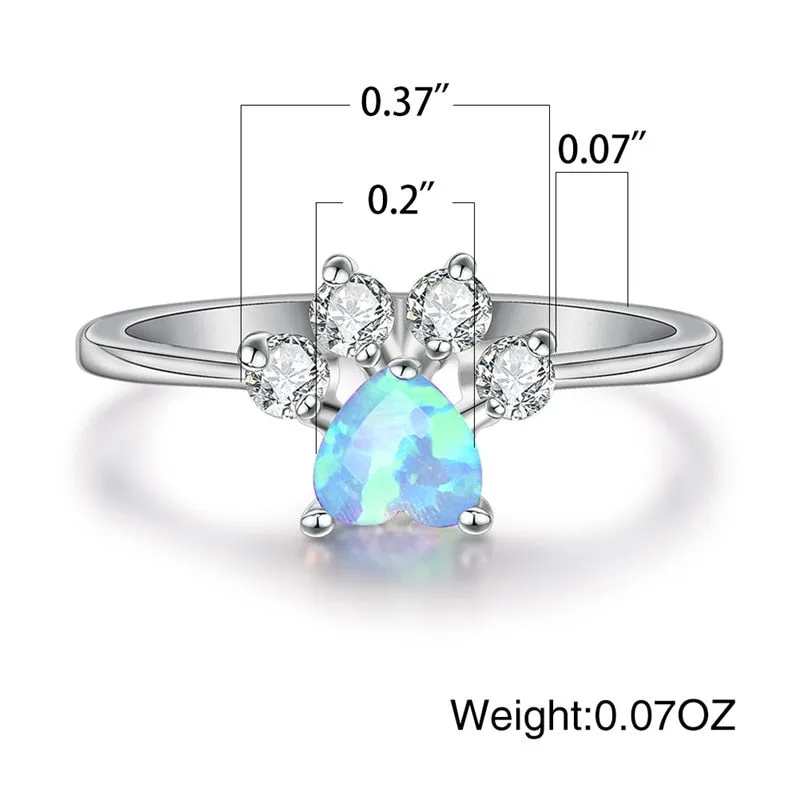 Blue Opal, White Opal, or Multi Stone Paw Heart Ring