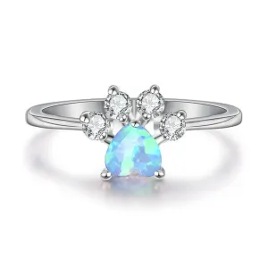 Blue Opal, White Opal, or Multi Stone Paw Heart Ring