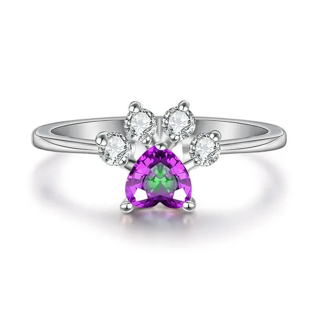 Blue Opal, White Opal, or Multi Stone Paw Heart Ring