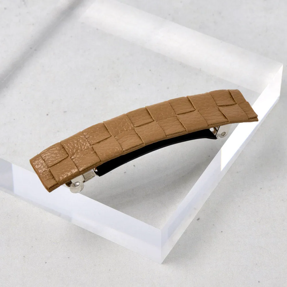Braided Brown Leather Hair Barrette