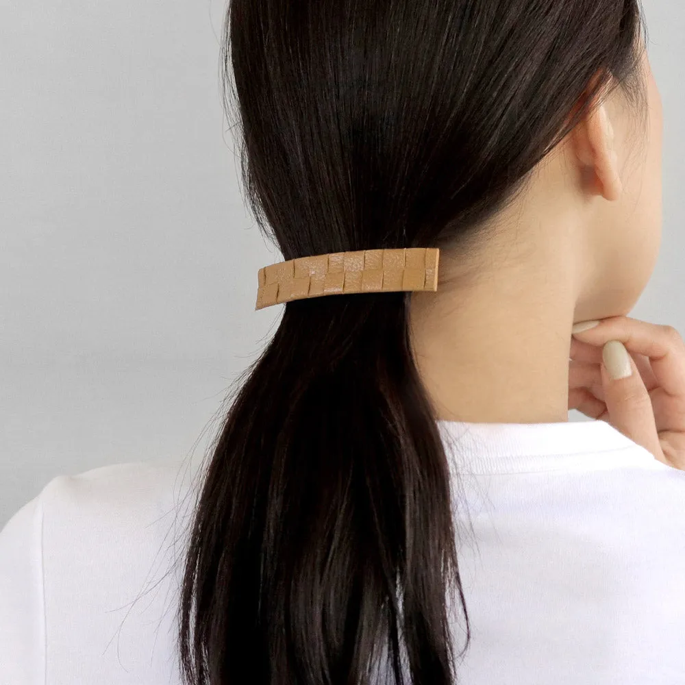 Braided Brown Leather Hair Barrette