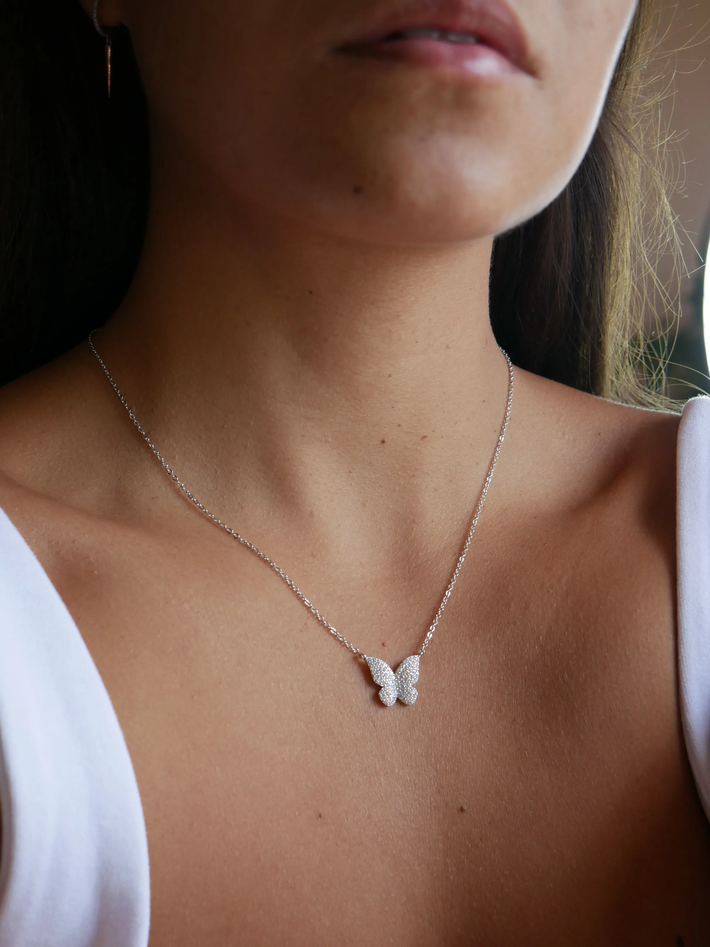 Butterfly Necklace 925 Sterling Silver Cubic Zirconia Simulated Diamonds Women's Jewelry