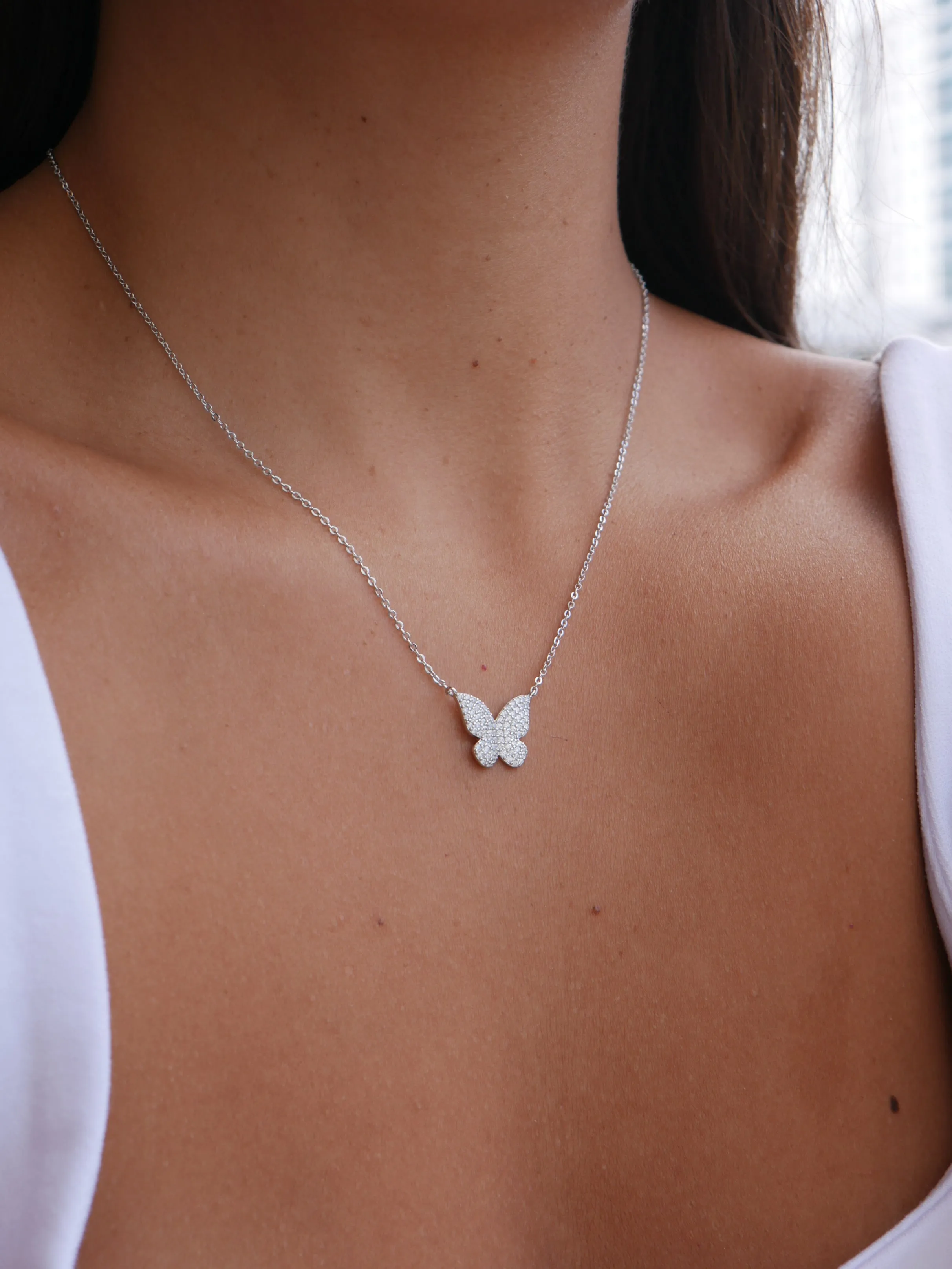 Butterfly Necklace 925 Sterling Silver Cubic Zirconia Simulated Diamonds Women's Jewelry