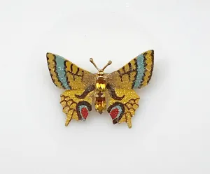 Colorful Vintage Enameled & Coated Butterfly Brooch