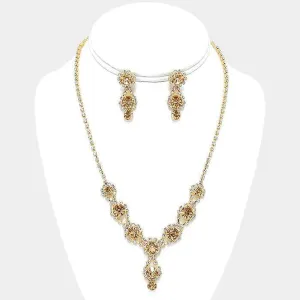Crystal Rhinestone Necklace in Topaz/Gold/Clear Bubble Link with Matching Earrings