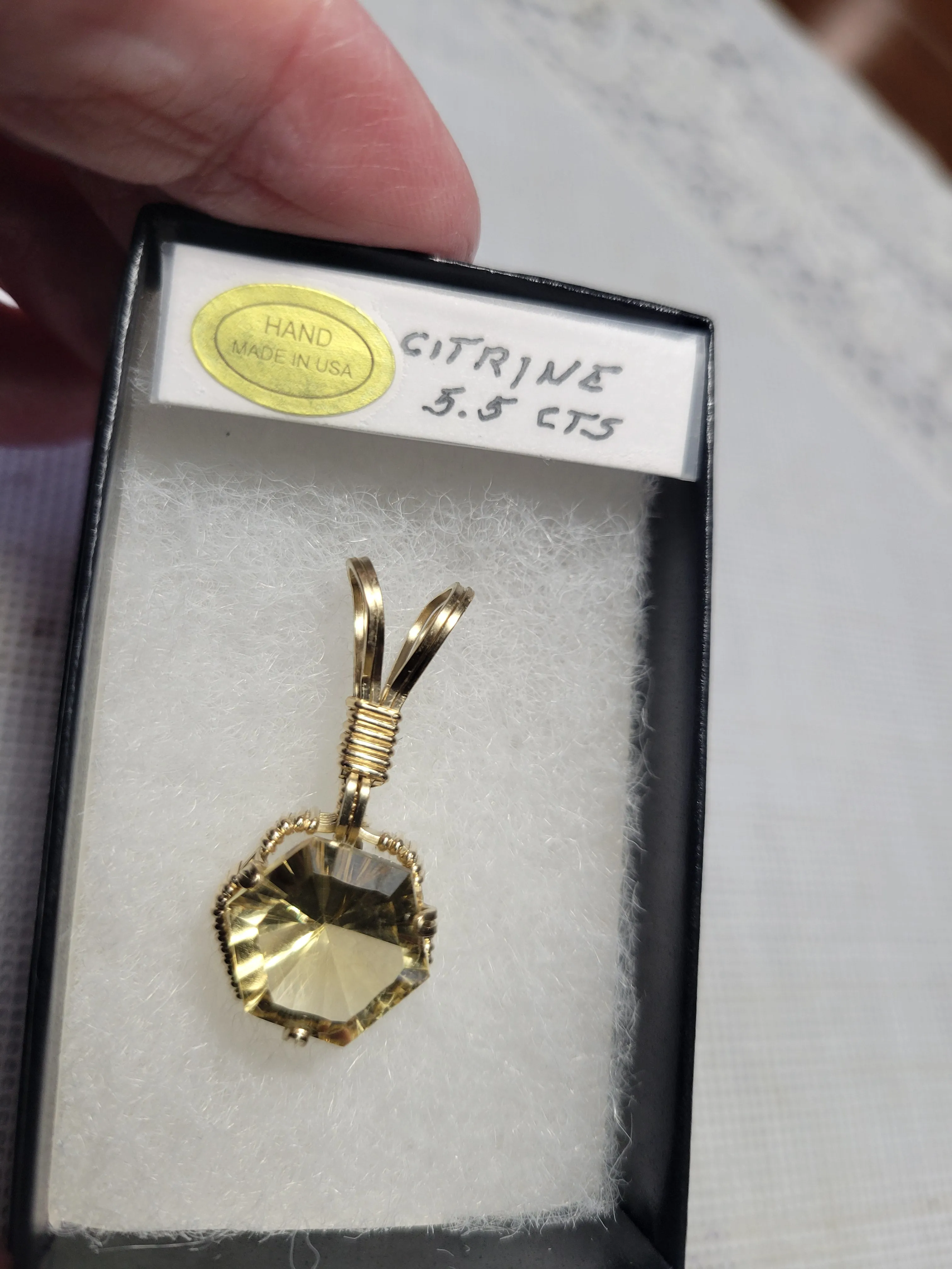 Custom Wire Wrapped Faceted Citrine 5.5 cts. Necklace/Pendant 14kgf