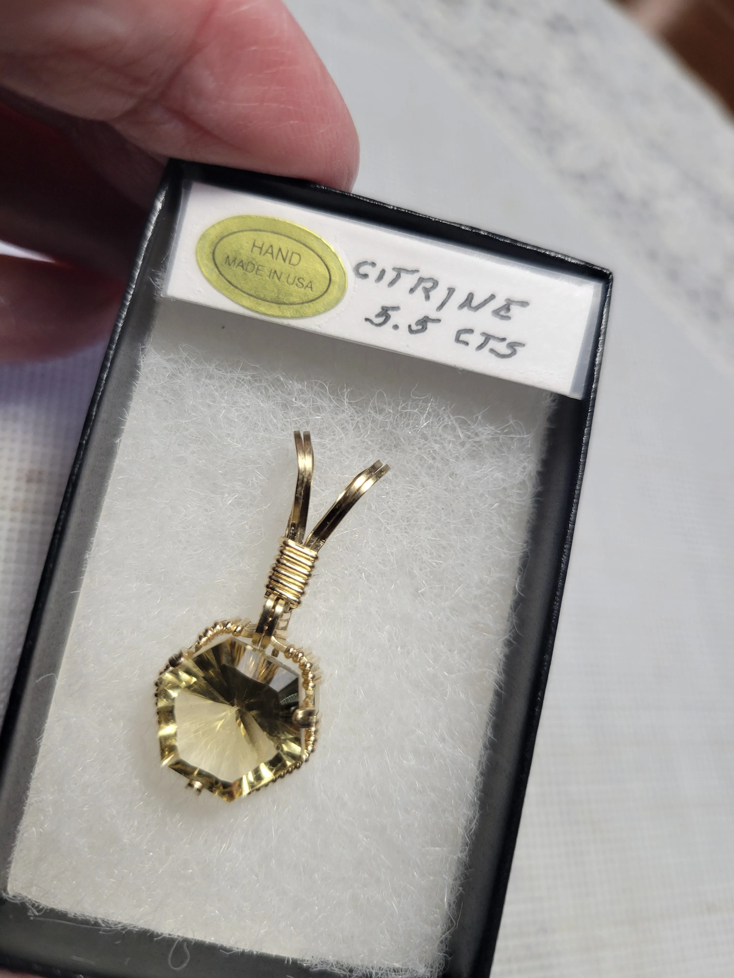 Custom Wire Wrapped Faceted Citrine 5.5 cts. Necklace/Pendant 14kgf