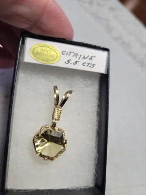 Custom Wire Wrapped Faceted Citrine 5.5 cts. Necklace/Pendant 14kgf