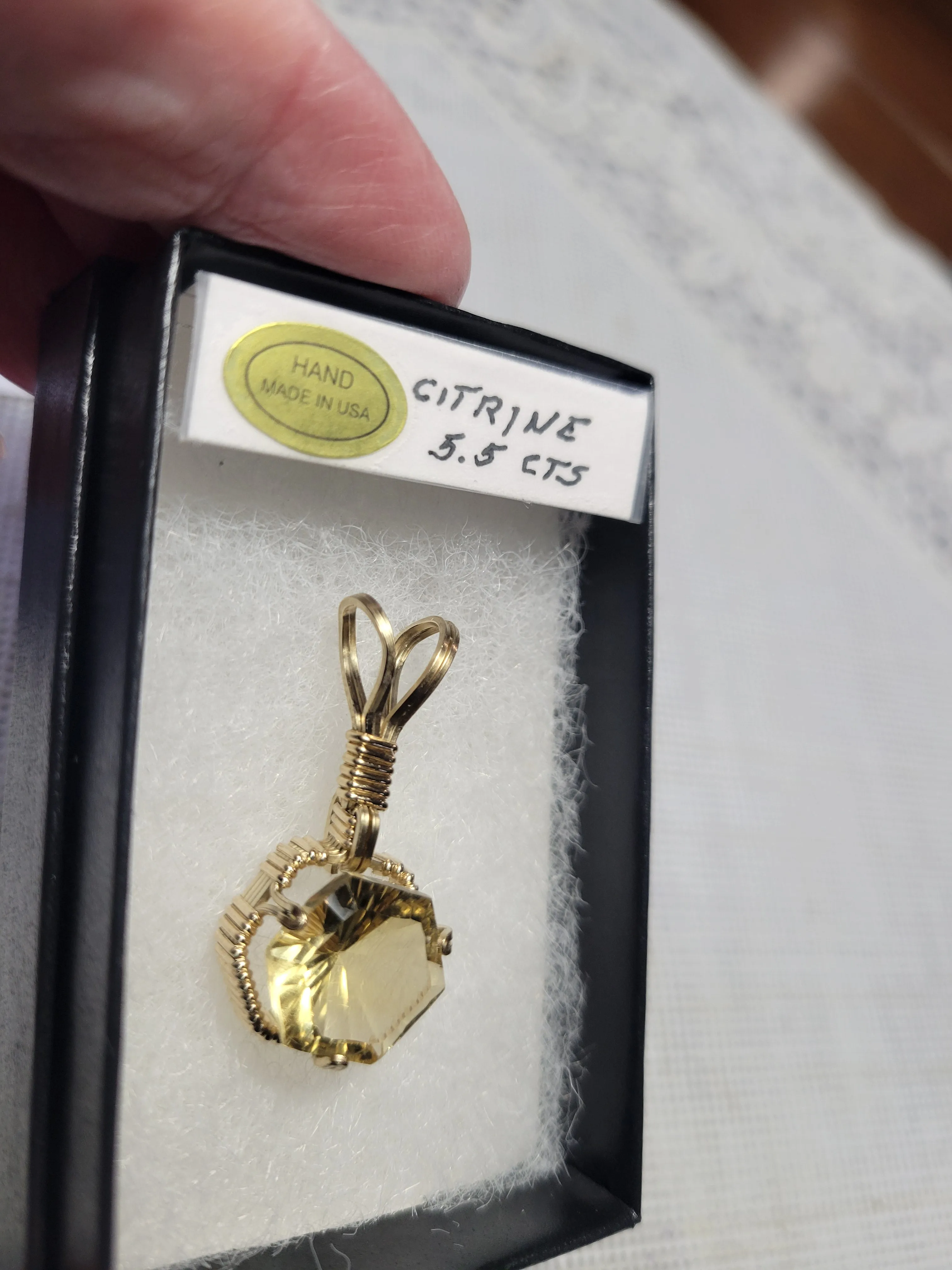 Custom Wire Wrapped Faceted Citrine 5.5 cts. Necklace/Pendant 14kgf