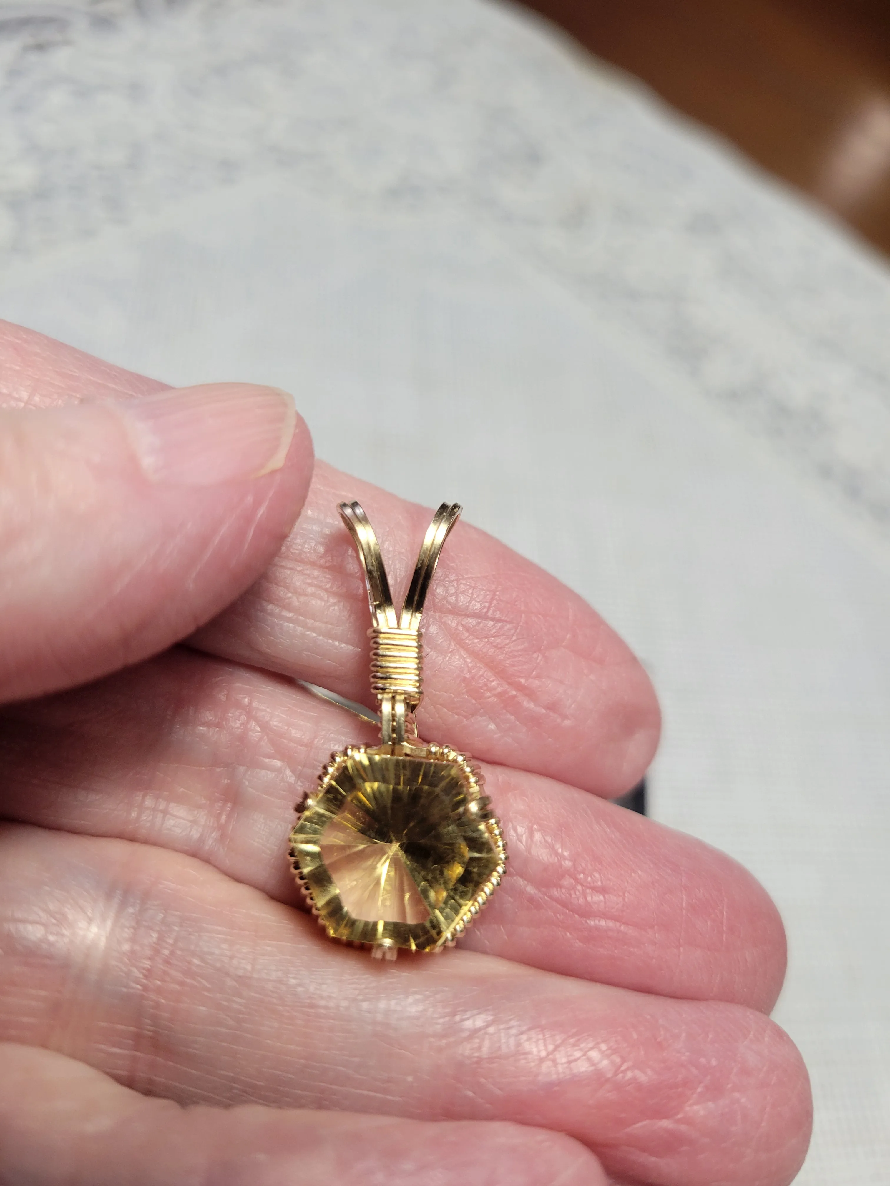 Custom Wire Wrapped Faceted Citrine 5.5 cts. Necklace/Pendant 14kgf