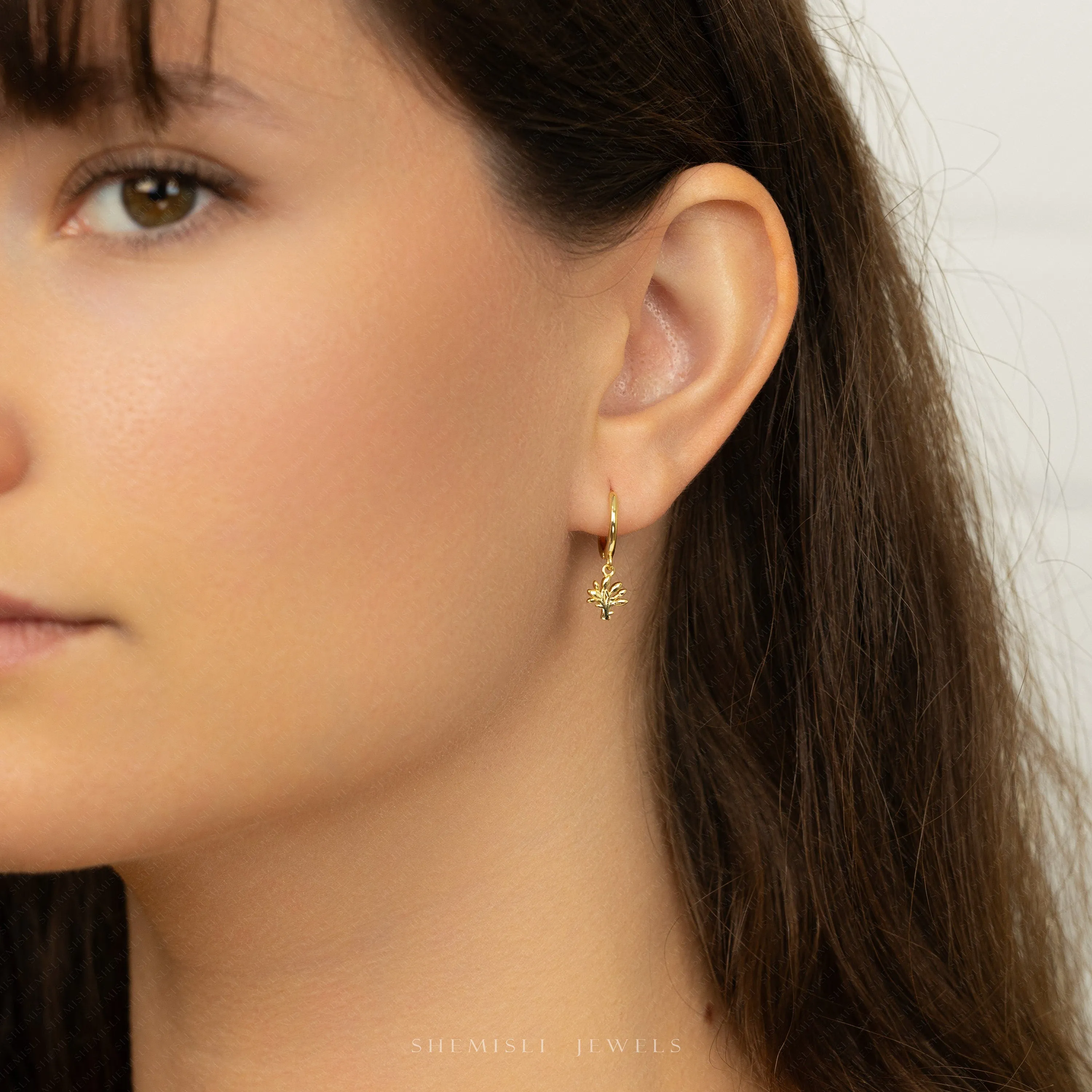 Dainty Tree Dangle Hoop Earrings, Unisex, Gold, Silver SHEMISLI SH672