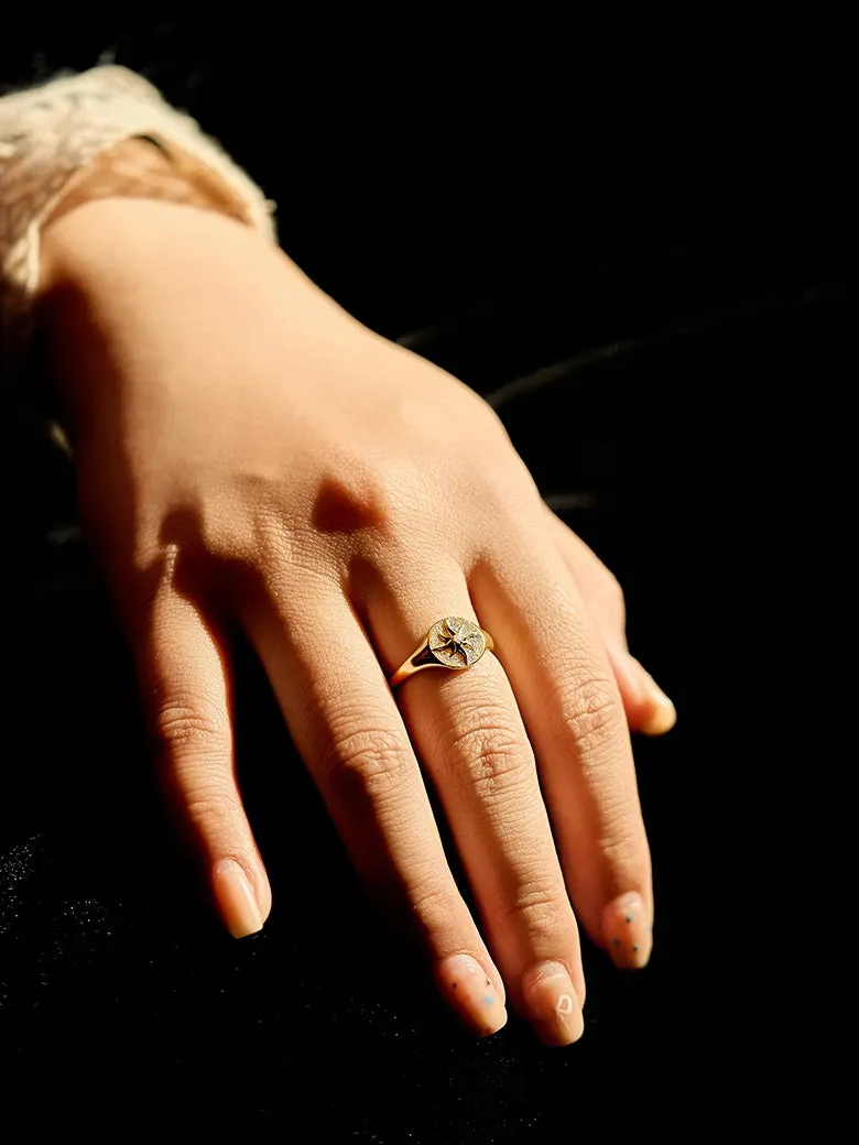 Diamond Sun Signet Ring