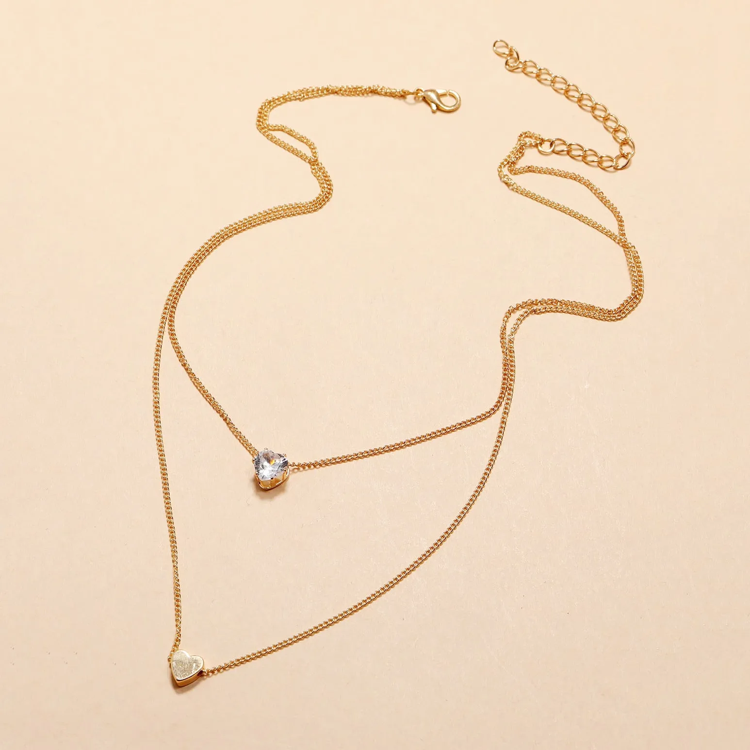 Double Layer Simple Temperament Love Zircon Necklace Clavicle Chain
