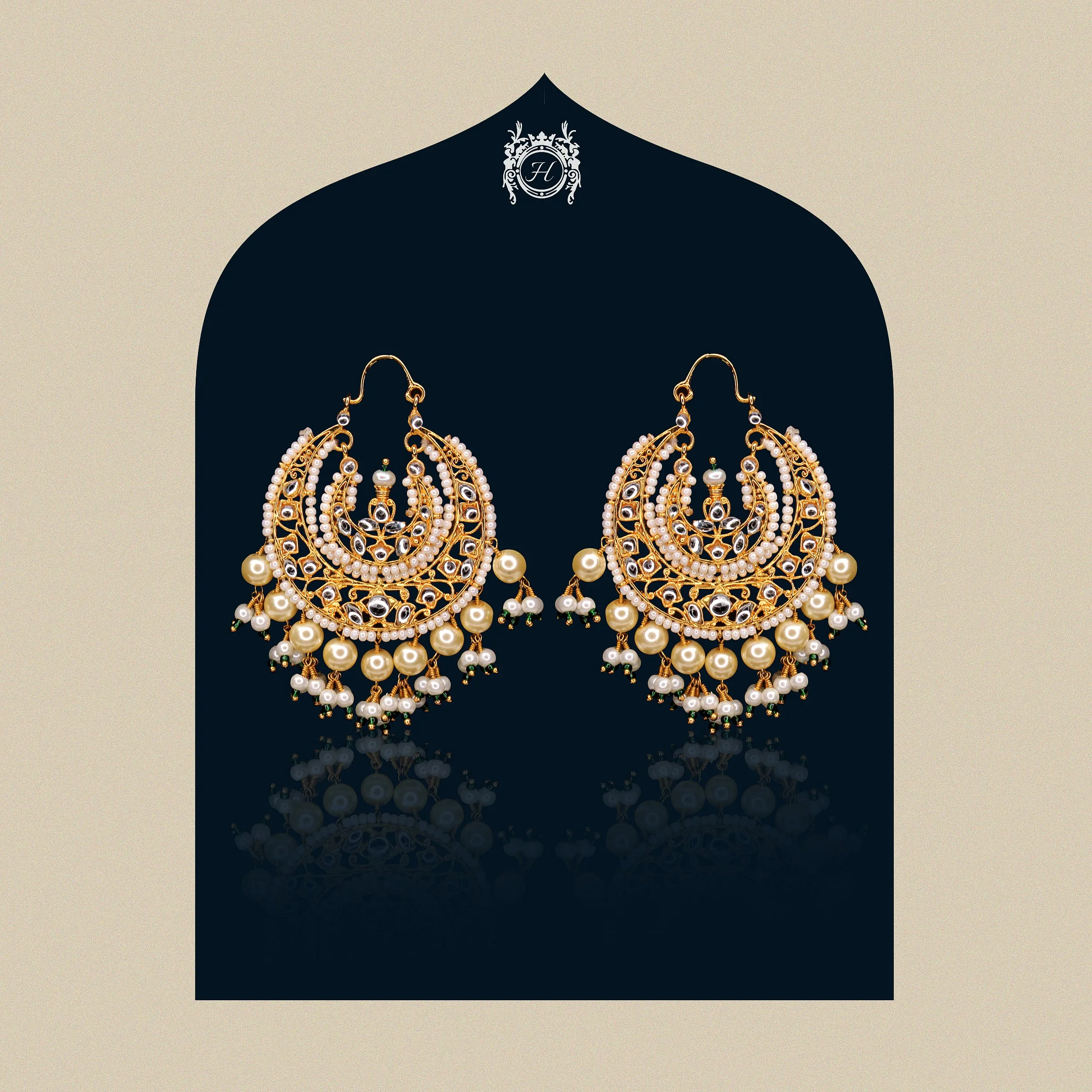 Earrings in Jade, Pearls and Kundan