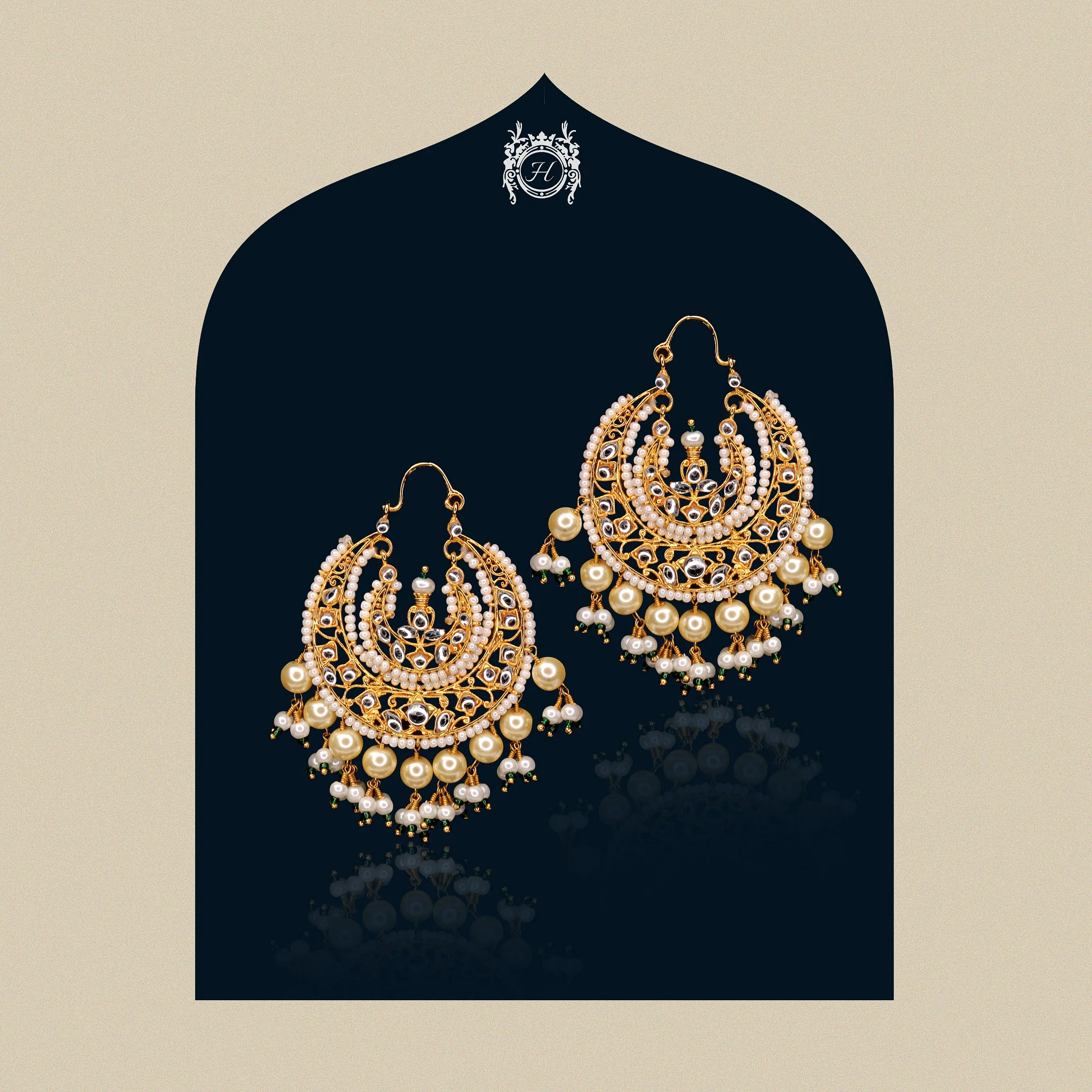 Earrings in Jade, Pearls and Kundan