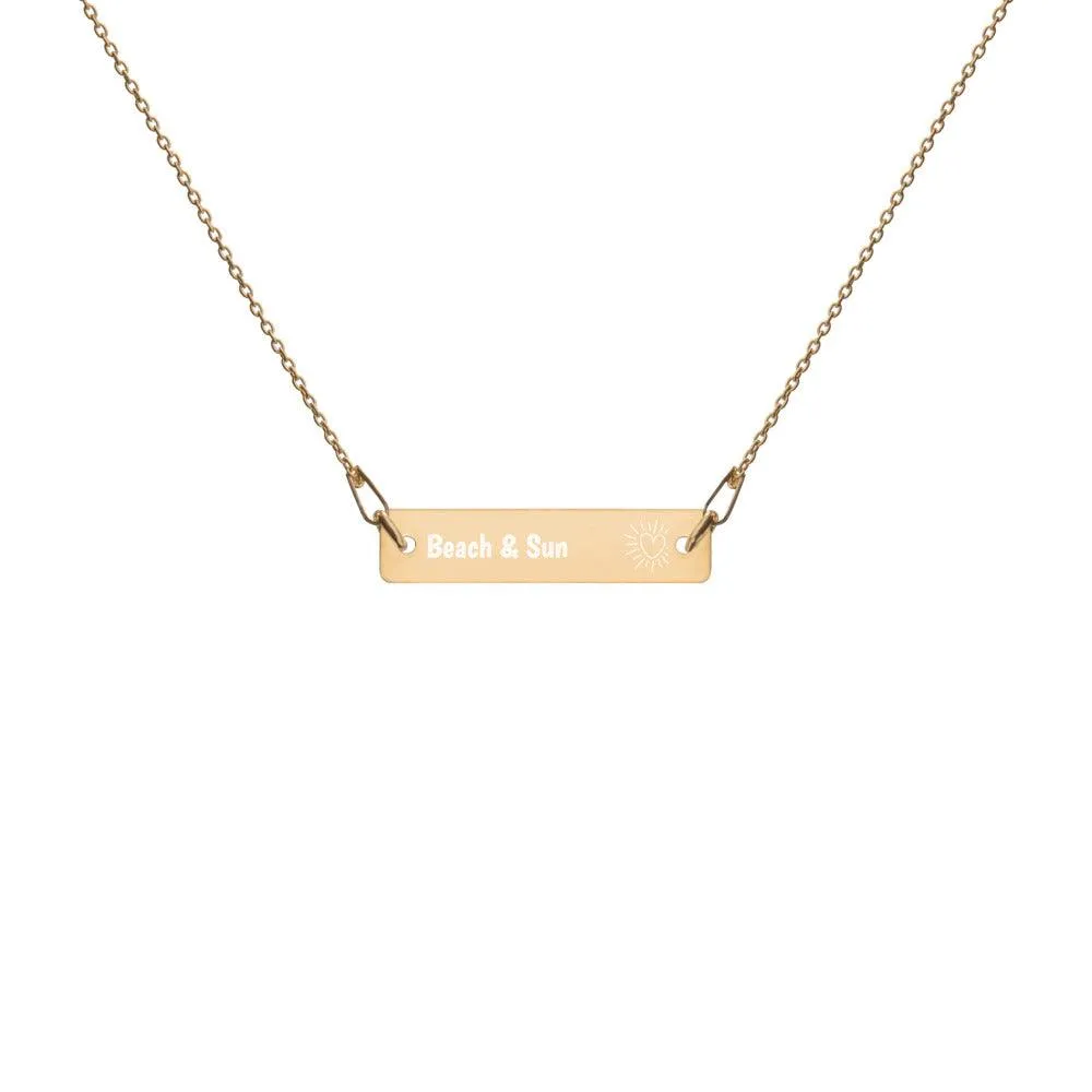 Engraved Gold Bar Chain Necklace