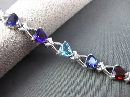 ESTATE 7.51CTW DIAMOND & AAA MULTI GEM 14KT WHITE GOLD TRILLION TENNIS BRACELET