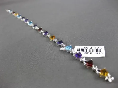 ESTATE 7.51CTW DIAMOND & AAA MULTI GEM 14KT WHITE GOLD TRILLION TENNIS BRACELET