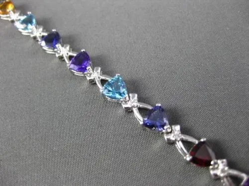 ESTATE 7.51CTW DIAMOND & AAA MULTI GEM 14KT WHITE GOLD TRILLION TENNIS BRACELET