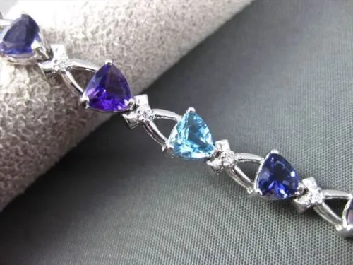 ESTATE 7.51CTW DIAMOND & AAA MULTI GEM 14KT WHITE GOLD TRILLION TENNIS BRACELET