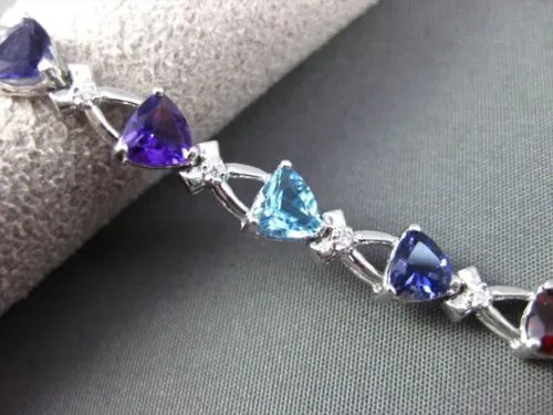 ESTATE 7.51CTW DIAMOND & AAA MULTI GEM 14KT WHITE GOLD TRILLION TENNIS BRACELET