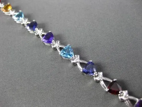 ESTATE 7.51CTW DIAMOND & AAA MULTI GEM 14KT WHITE GOLD TRILLION TENNIS BRACELET