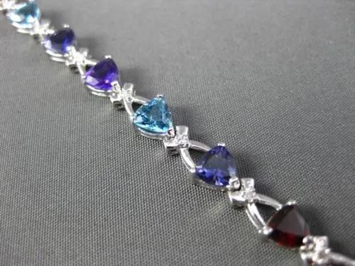 ESTATE 7.51CTW DIAMOND & AAA MULTI GEM 14KT WHITE GOLD TRILLION TENNIS BRACELET