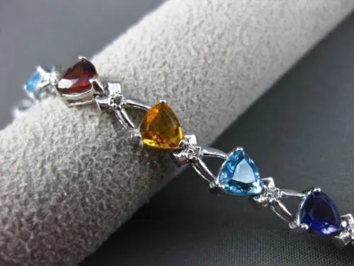 ESTATE 7.51CTW DIAMOND & AAA MULTI GEM 14KT WHITE GOLD TRILLION TENNIS BRACELET