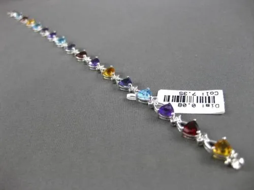 ESTATE 7.51CTW DIAMOND & AAA MULTI GEM 14KT WHITE GOLD TRILLION TENNIS BRACELET