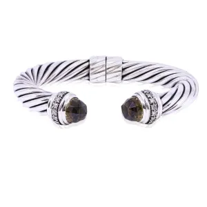 ESTATE DAVID YURMAN STERLING SILVER CITRINE DIAMOND BANGLE BRACELET