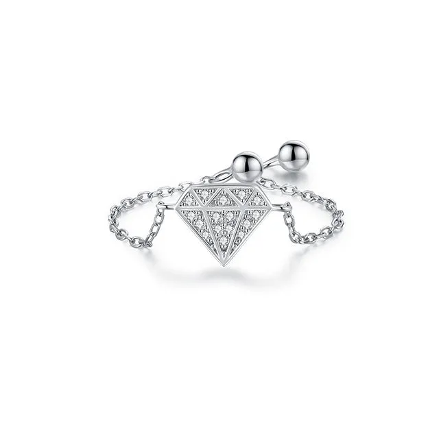 European and American S925 Sterling Silver Zircon Diamond Ring with Adjustable Opening