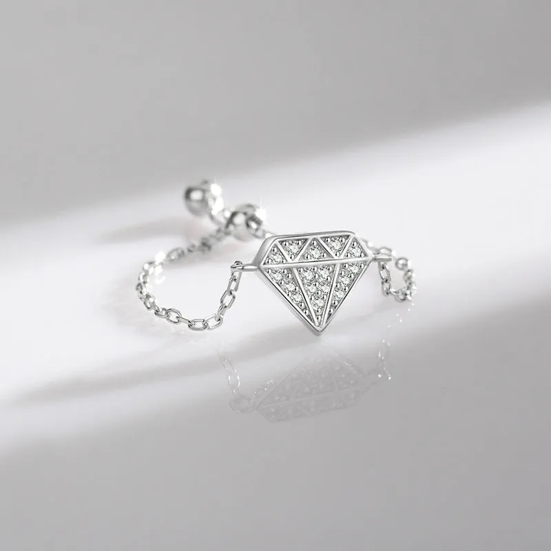 European and American S925 Sterling Silver Zircon Diamond Ring with Adjustable Opening