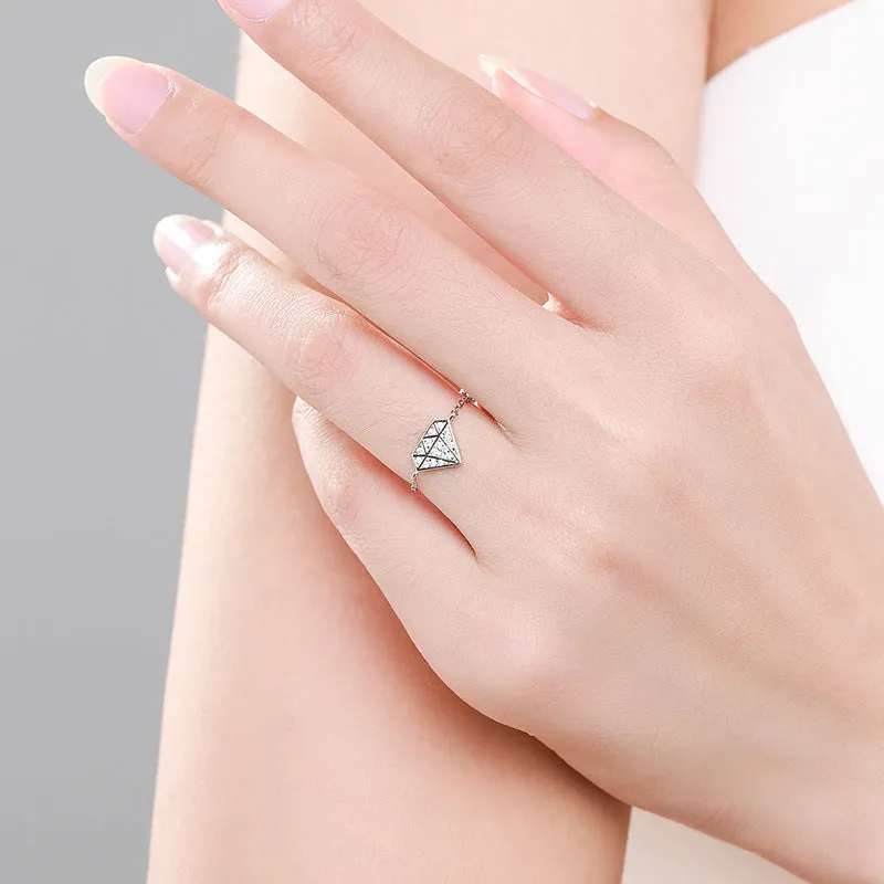 European and American S925 Sterling Silver Zircon Diamond Ring with Adjustable Opening