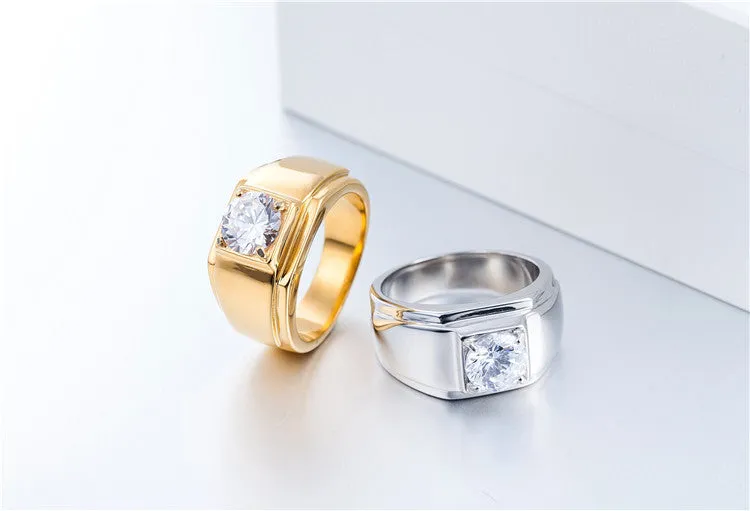 Everyday Genie Zircon Titanium Steel Men's Ring - Size 6-13