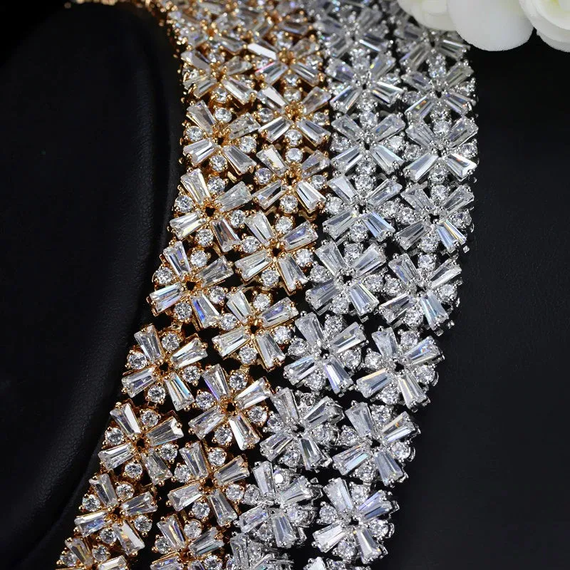 Extravagant Full Cubic Zirconia Necklace, Bracelet, and Earrings Jewelry Set